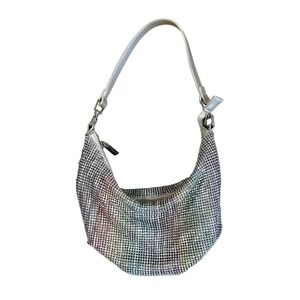 Urban Outfitters Rainbow Rhinestone Mesh Hobo Shoulder Bag Silver Y2K Sparkly